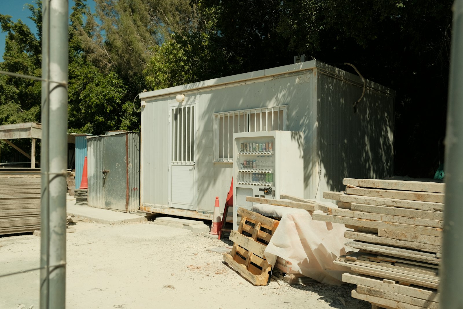 A portable site office trailer on an active construction site